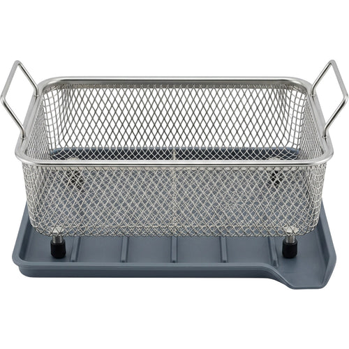 Pndkv Rectangular Diamond Mesh Draining Basket with Slate Drip Tray - Product view